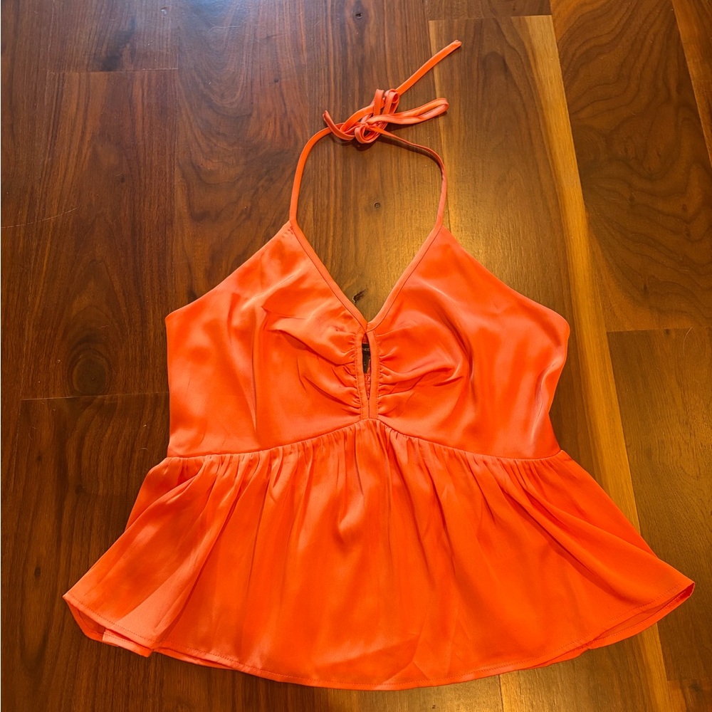 French Connection Bright Orange Satin Halter Top